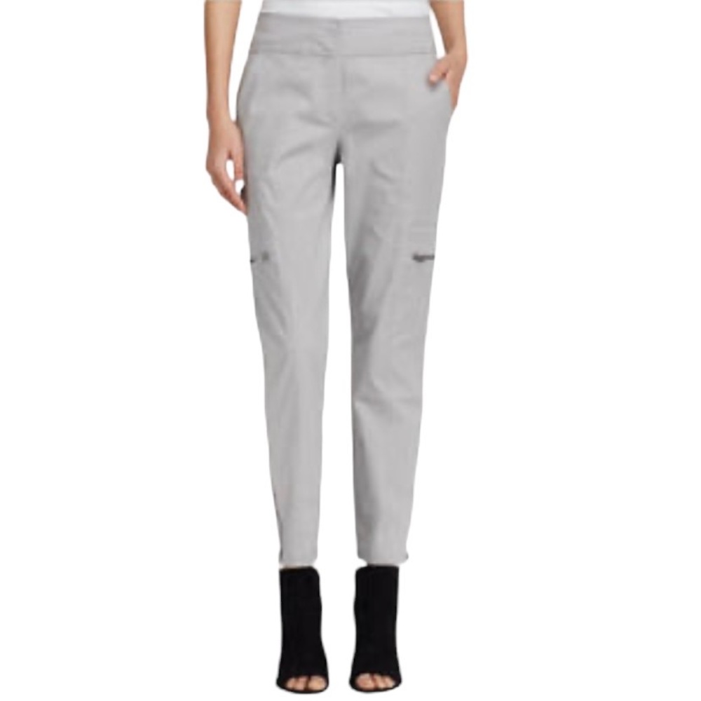 Eileen Fisher Pants Ankle Zip Cargo Light Gray Organic Cotton Tencel Size Large